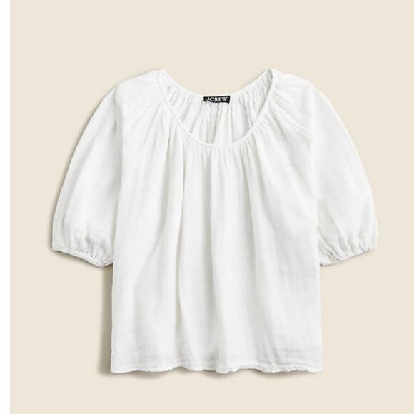 J Crew Swingy Puff Sleeve Cotton Linen Blend Gauze Top US Women's XS New - Picture 1 of 7